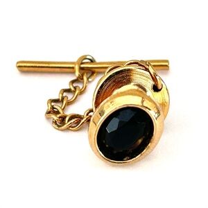 Vintage Tie Tack Pin Gold Tone Faceted Gem Centre